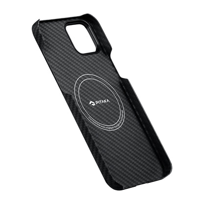 iPhone 15 Plus Kılıf M-safe Şarj Özellikli 1500D Aramid Fiber Pitaka Ultra-Slim Classic Serisi Black-Grey Twill Kapak