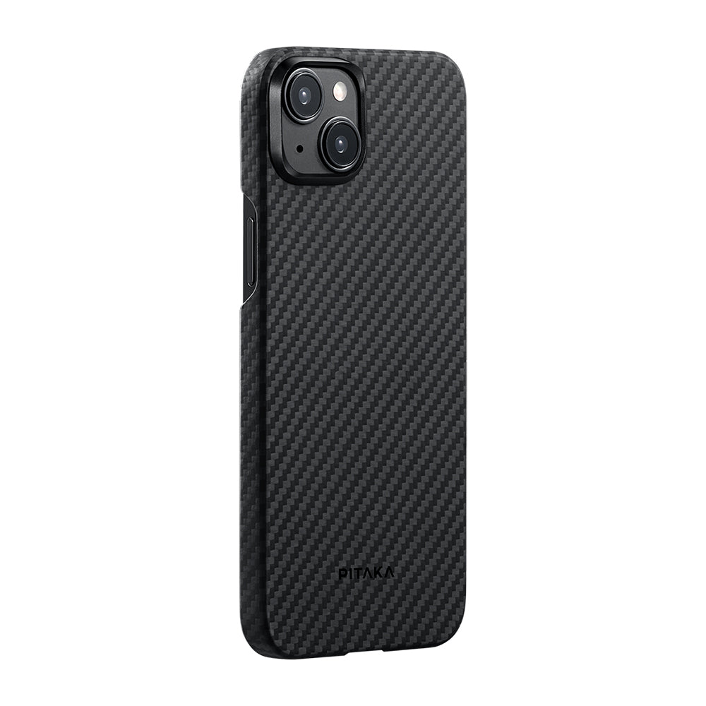 iPhone 15 Plus Kılıf M-safe Şarj Özellikli 1500D Aramid Fiber Pitaka Ultra-Slim Classic Serisi Black-Grey Twill Kapak