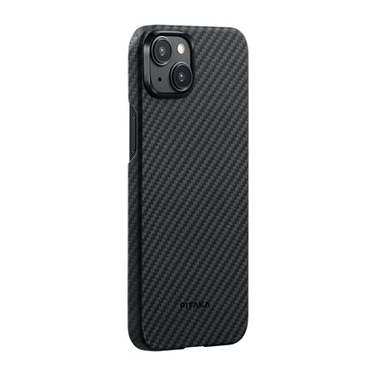 iPhone 15 Plus Kılıf M-safe Şarj Özellikli 1500D Aramid Fiber Pitaka Ultra-Slim Classic Serisi Black-Grey Twill Kapak