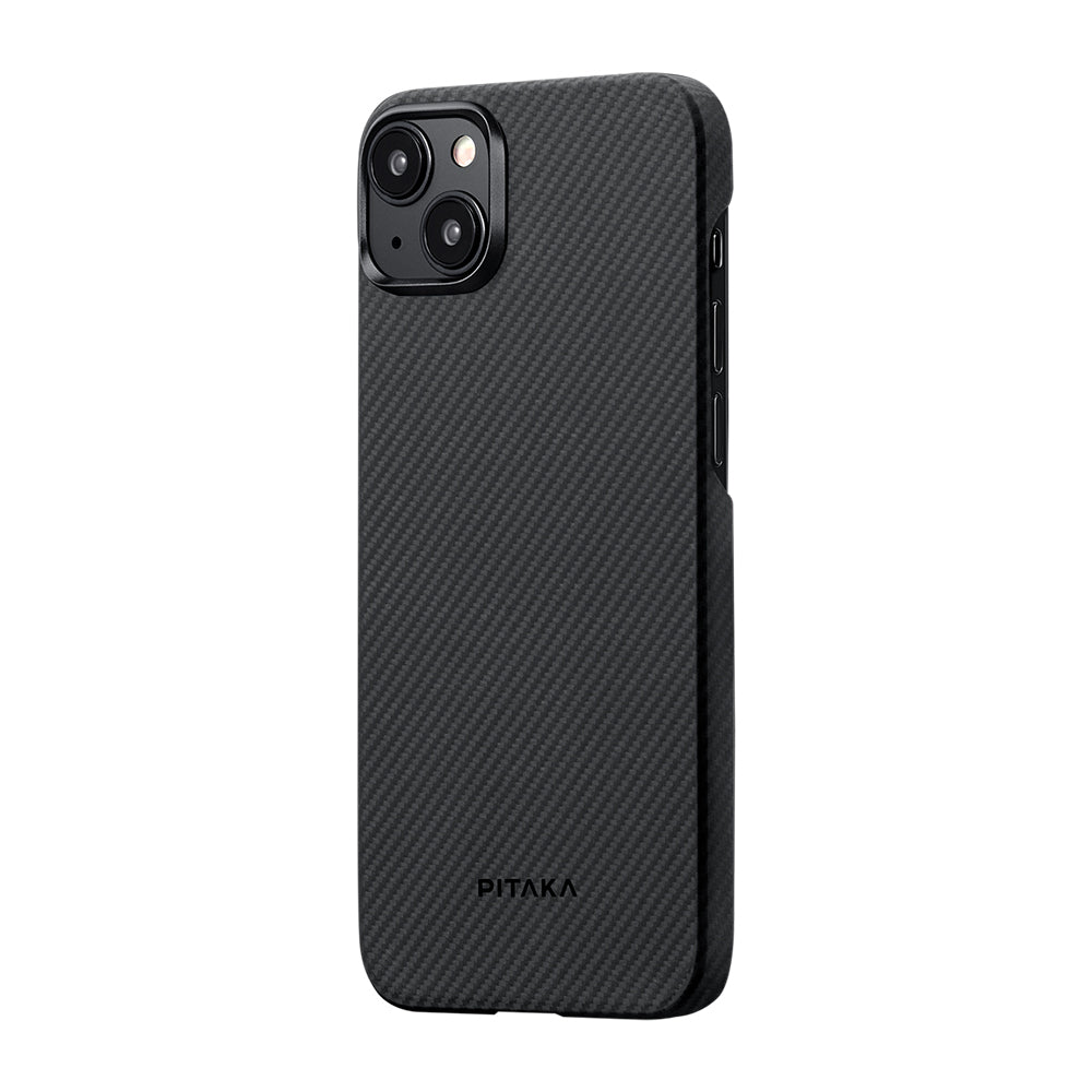iPhone 15 Plus Kılıf M-safe Şarj Özellikli 600D Aramid Fiber Pitaka Ultra-Slim Classic Serisi Black-Grey Twill Kapak