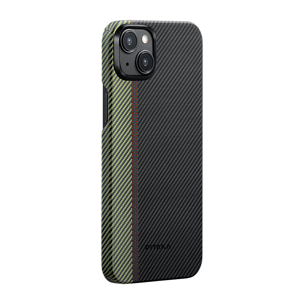 iPhone 15 Plus Kılıf M-safe Şarj Özellikli 600D Aramid Fiber Pitaka Tactile Woven Orchestra Serisi Overture Kapak