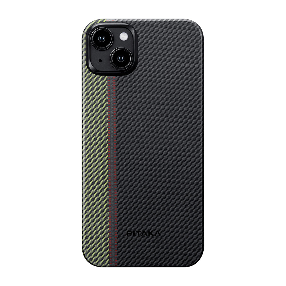iPhone 15 Plus Kılıf M-safe Şarj Özellikli 600D Aramid Fiber Pitaka Tactile Woven Orchestra Serisi Overture Kapak