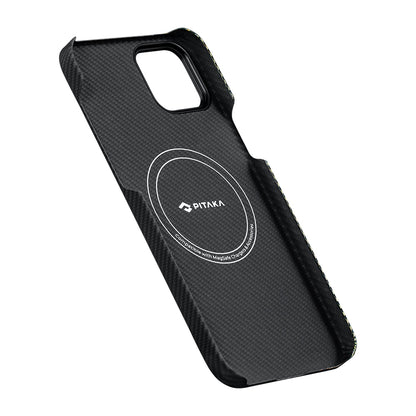 iPhone 15 Plus Kılıf M-safe Şarj Özellikli 600D Aramid Fiber Pitaka Tactile Woven Orchestra Serisi Overture Kapak