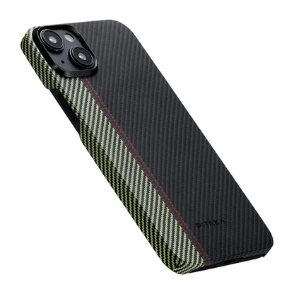 iPhone 15 Plus Kılıf M-safe Şarj Özellikli 600D Aramid Fiber Pitaka Tactile Woven Orchestra Serisi Overture Kapak