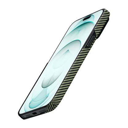 iPhone 15 Plus Kılıf M-safe Şarj Özellikli 600D Aramid Fiber Pitaka Tactile Woven Orchestra Serisi Overture Kapak