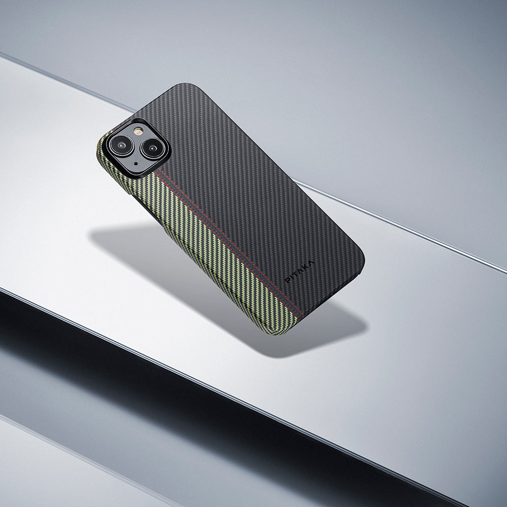 iPhone 15 Plus Kılıf M-safe Şarj Özellikli 600D Aramid Fiber Pitaka Tactile Woven Orchestra Serisi Overture Kapak