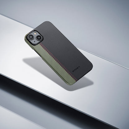 iPhone 15 Plus Kılıf M-safe Şarj Özellikli 600D Aramid Fiber Pitaka Tactile Woven Orchestra Serisi Overture Kapak
