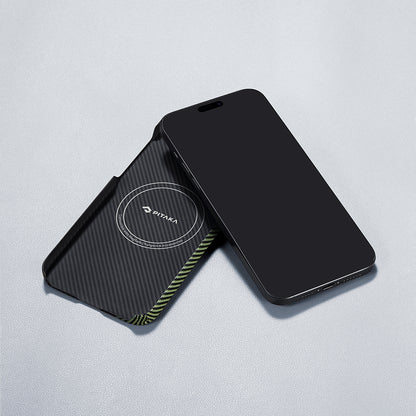 iPhone 15 Plus Kılıf M-safe Şarj Özellikli 600D Aramid Fiber Pitaka Tactile Woven Orchestra Serisi Overture Kapak