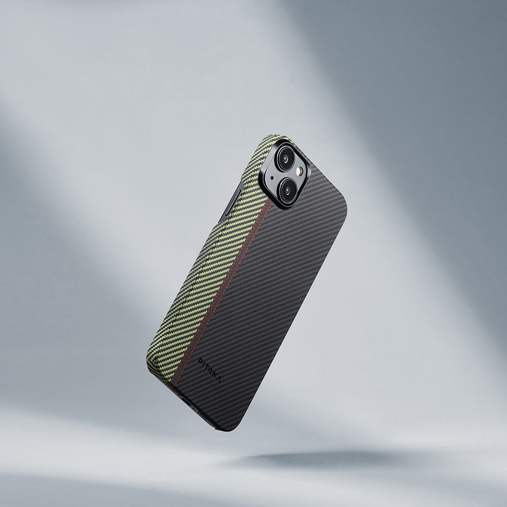 iPhone 15 Plus Kılıf M-safe Şarj Özellikli 600D Aramid Fiber Pitaka Tactile Woven Orchestra Serisi Overture Kapak