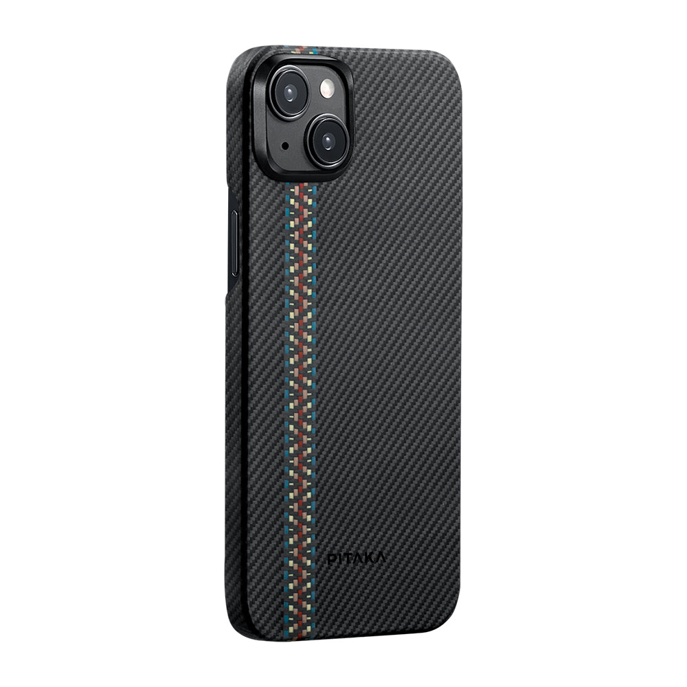 iPhone 15 Plus Kılıf M-safe Şarj Özellikli 600D Aramid Fiber Pitaka Tactile Woven Orchestra Serisi Rhapsody Kapak