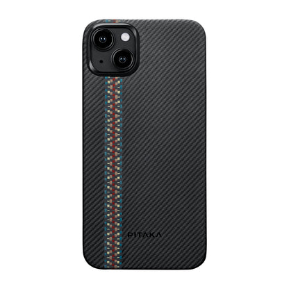 iPhone 15 Plus Kılıf M-safe Şarj Özellikli 600D Aramid Fiber Pitaka Tactile Woven Orchestra Serisi Rhapsody Kapak