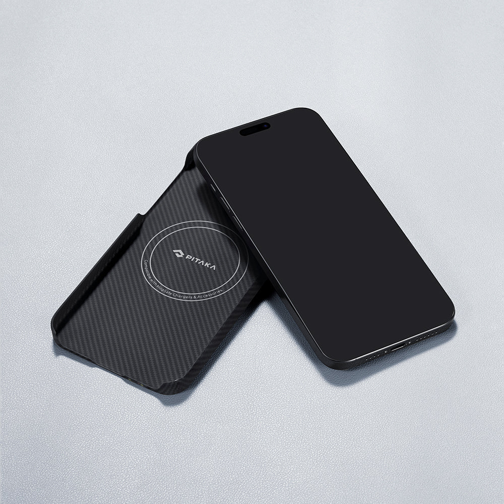 iPhone 15 Plus Kılıf M-safe Şarj Özellikli 600D Aramid Fiber Pitaka Tactile Woven Orchestra Serisi Rhapsody Kapak