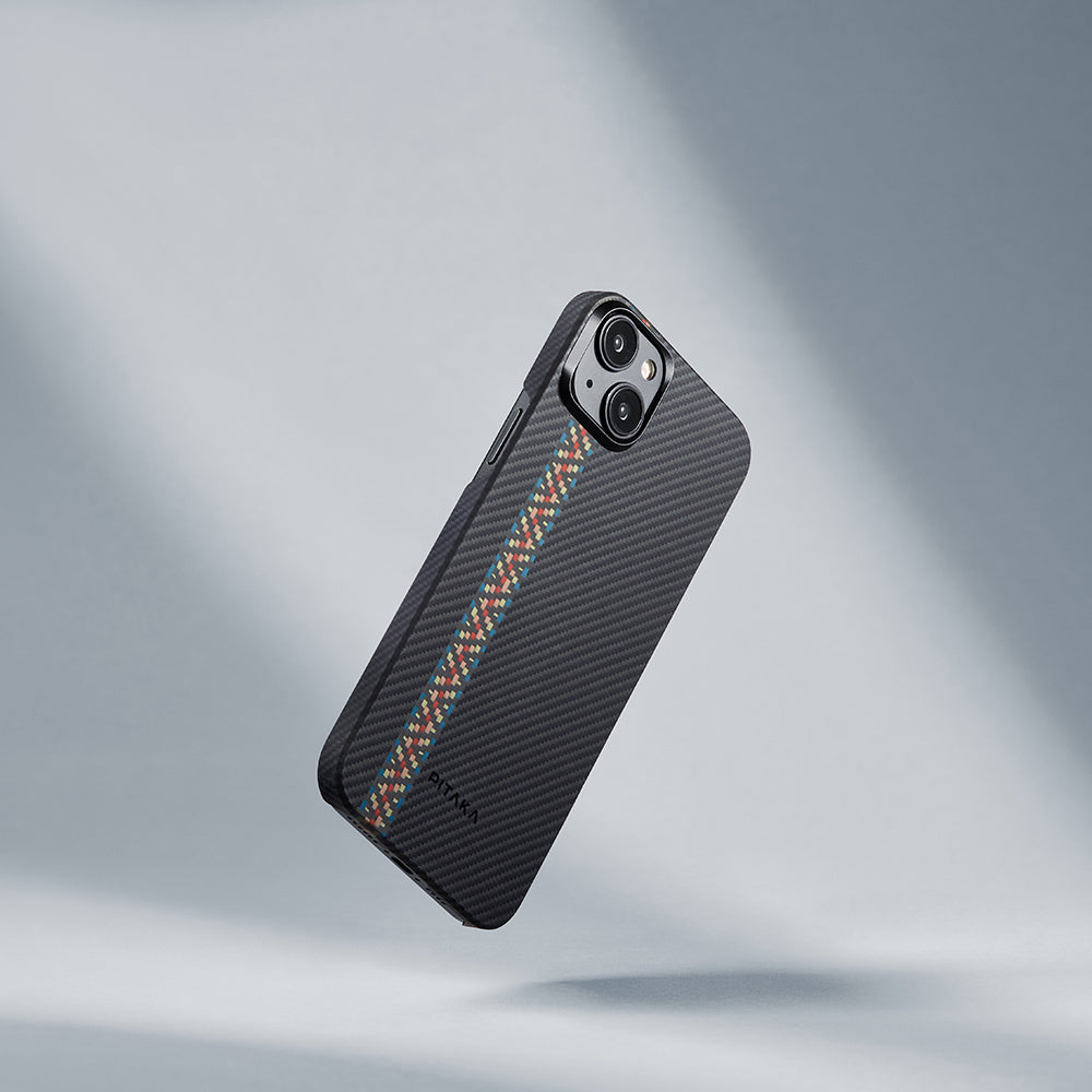 iPhone 15 Plus Kılıf M-safe Şarj Özellikli 600D Aramid Fiber Pitaka Tactile Woven Orchestra Serisi Rhapsody Kapak