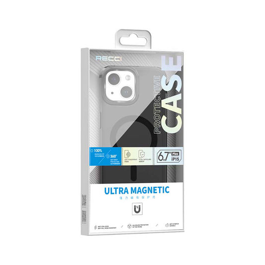 iPhone 15 Plus Kılıf M-safe Şarj Özellikli Saydam Arka Yüzey Recci Crystal Color Serisi Kapak