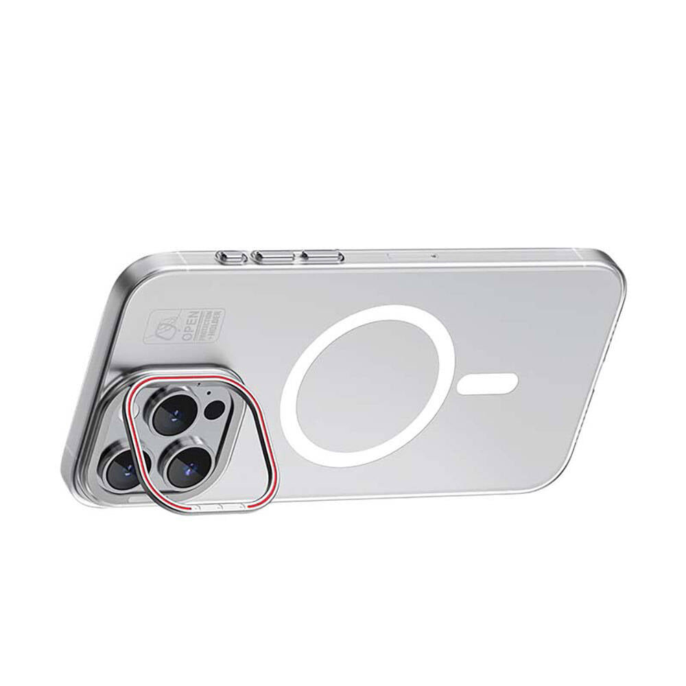 iPhone 15 Plus Kılıf M-safe Şarj Özellikli Standlı Metal Kamera Çerçeveli Mat Recci Glaze Serisi Kapak