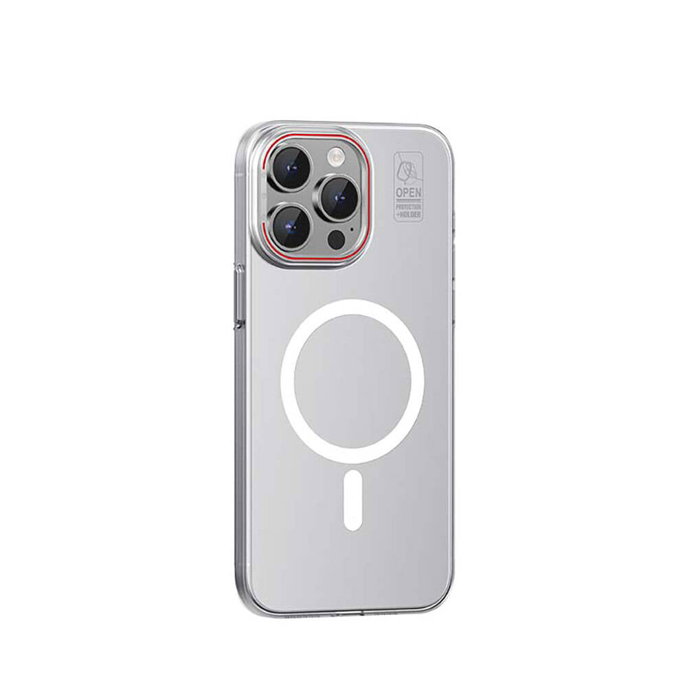 iPhone 15 Plus Kılıf M-safe Şarj Özellikli Standlı Metal Kamera Çerçeveli Mat Recci Glaze Serisi Kapak
