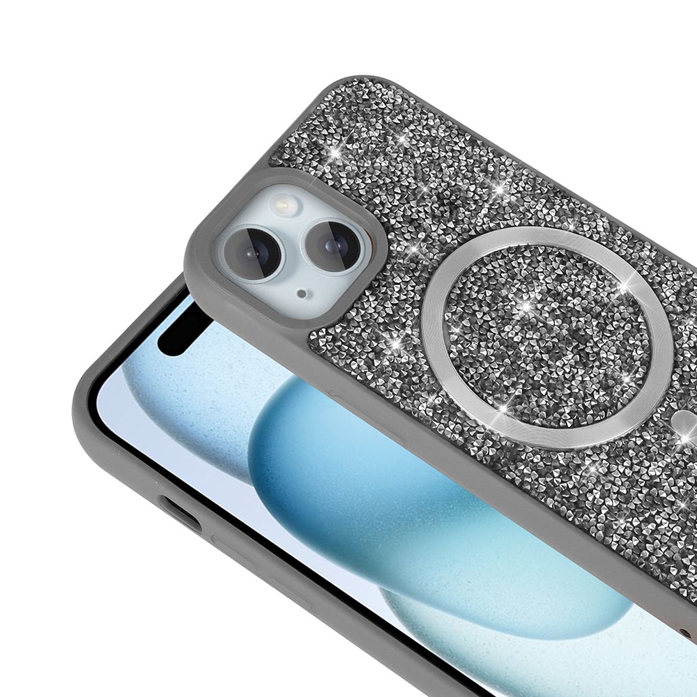 Apple iPhone 15 Plus Kılıf Pırlanta Tasarımlı M-safe Şarj Özellikli Zore Mozaik Silikon Kapak