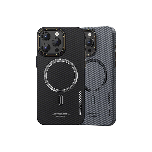 iPhone 15 Plus Kılıf Recci Machinist Serisi M-safe Şarj Özellikli Magnetik Karbon Kapak