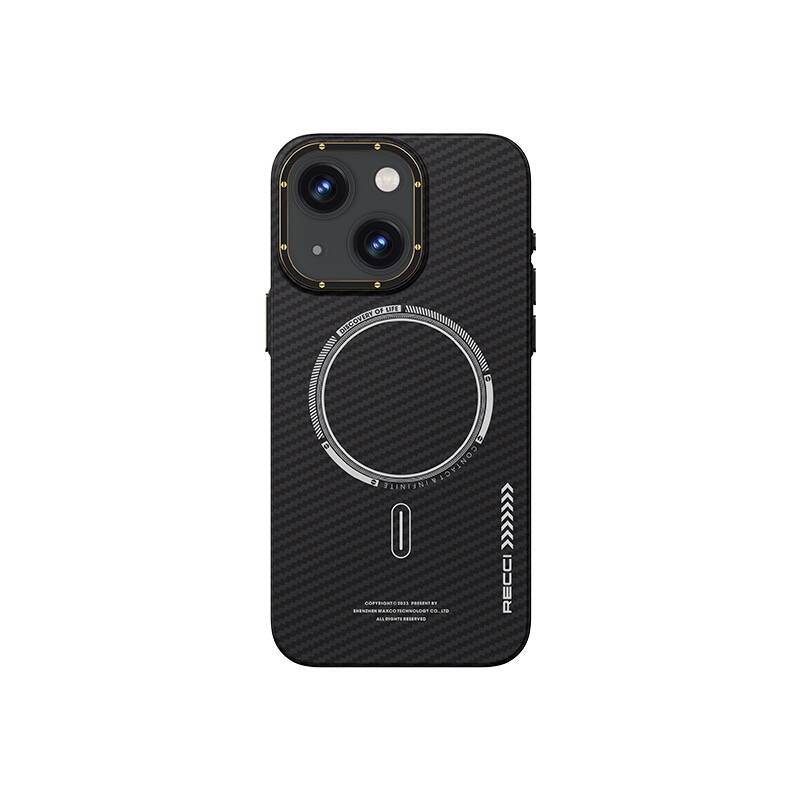iPhone 15 Plus Kılıf Recci Machinist Serisi M-safe Şarj Özellikli Magnetik Karbon Kapak