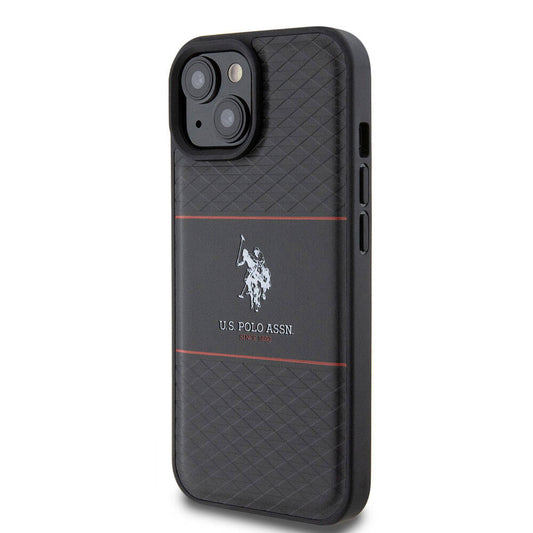 iPhone 15 Plus Kılıf U.S. Polo Assn. Orjinal Lisanslı Deri Şeritli Logo Dizayn Kapak