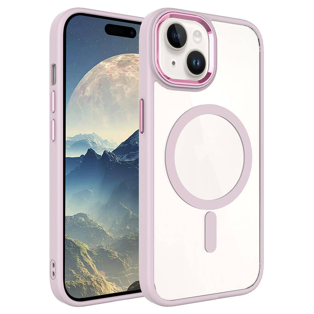 Apple iPhone 15 Plus Kılıf Wireless Şarj Özellikli Zore Krom M-safe Silikon Kapak