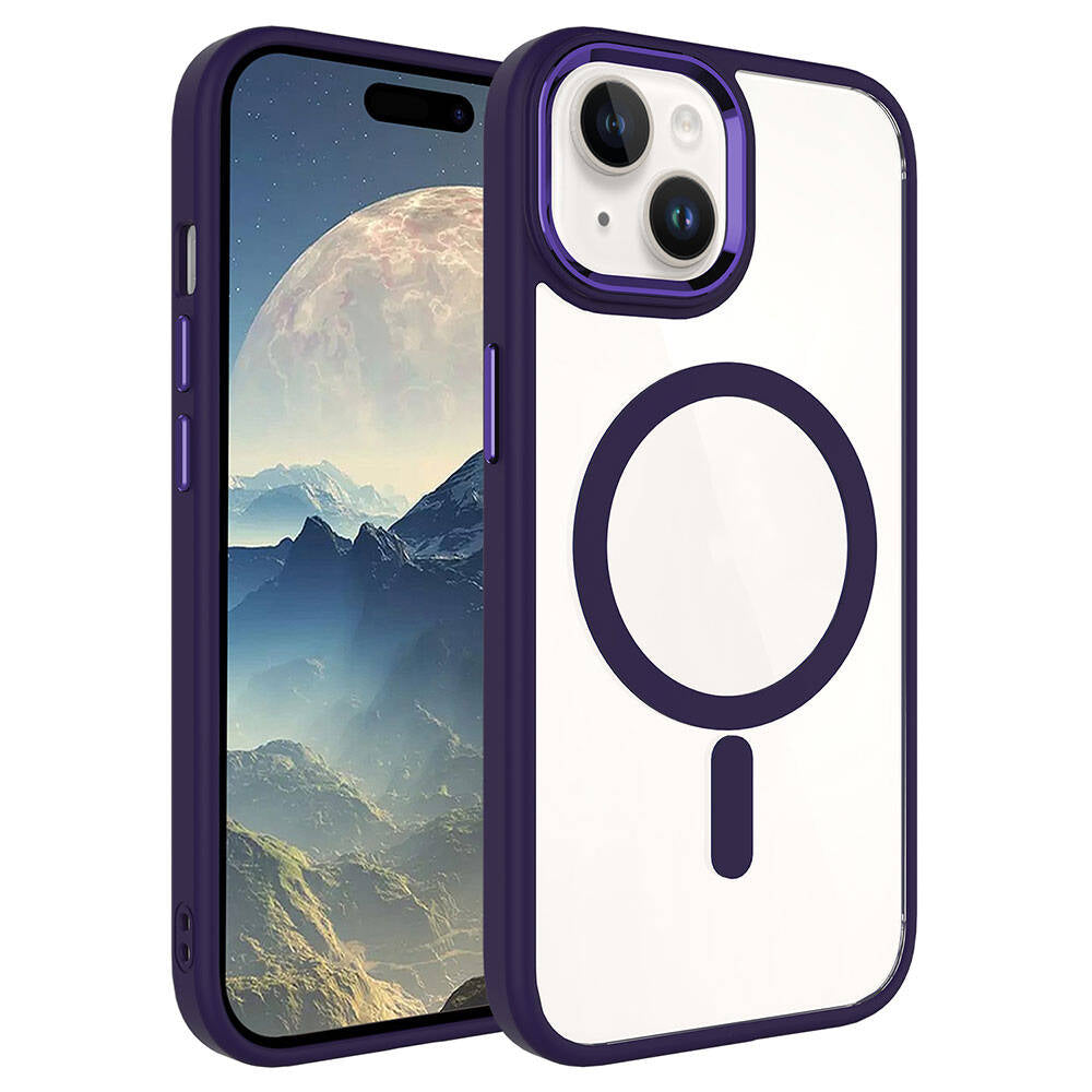 Apple iPhone 15 Plus Kılıf Wireless Şarj Özellikli Zore Krom M-safe Silikon Kapak