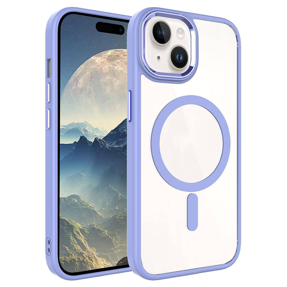 Apple iPhone 15 Plus Kılıf Wireless Şarj Özellikli Zore Krom M-safe Silikon Kapak