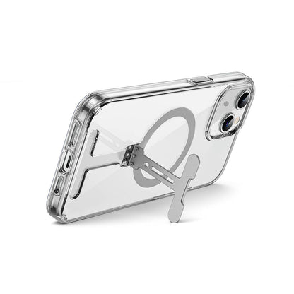 iPhone 15 Plus Kılıf Wiwu FYY-014 M-safe Şarj Özellikli Alüminyum Alaşım Metal Standlı Şeffaf Kapak