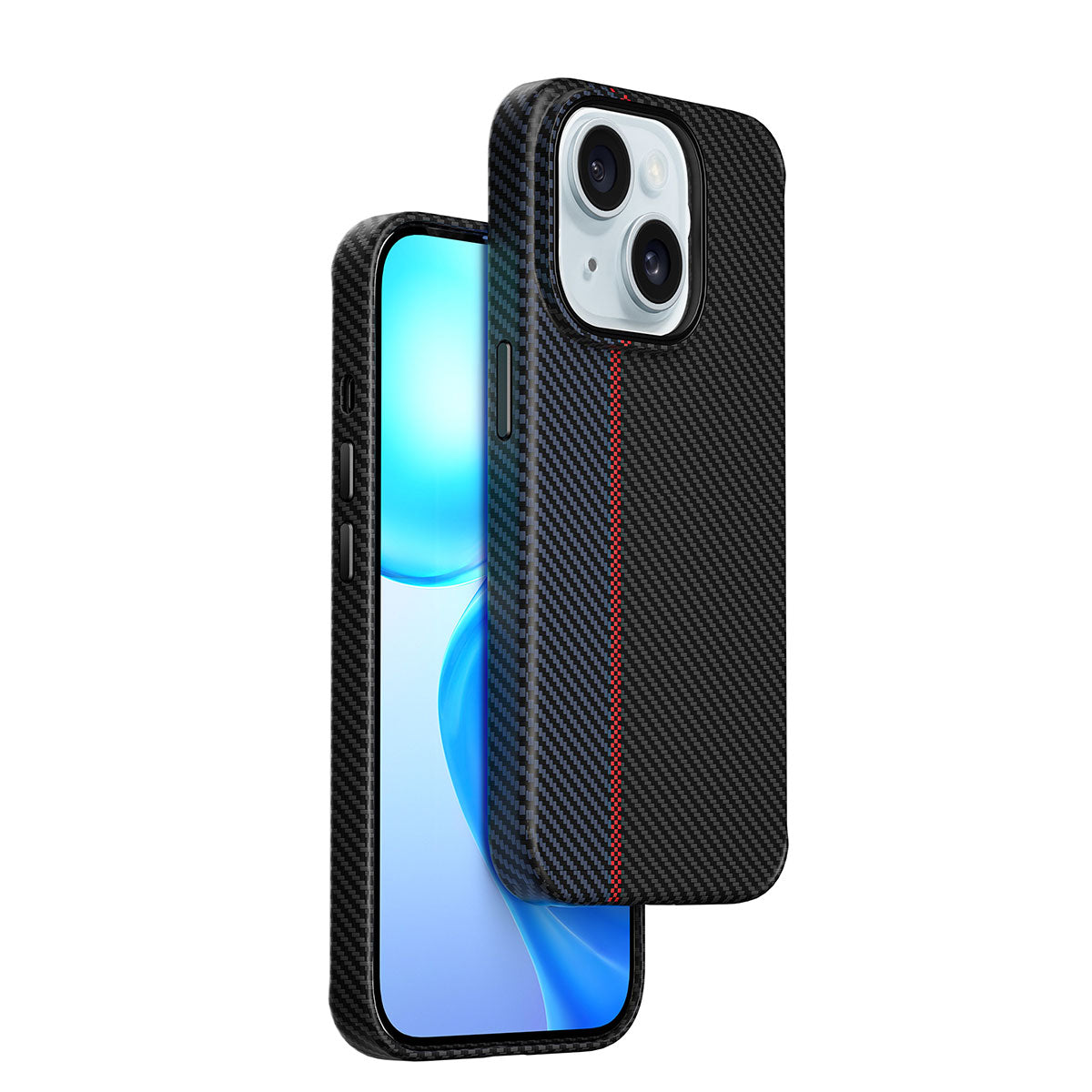 iPhone 15 Plus Kılıf Wiwu LCC-107 Karbon Fiber M-safe Şarj Özellikli Kamera Korumalı Kabon Kapak