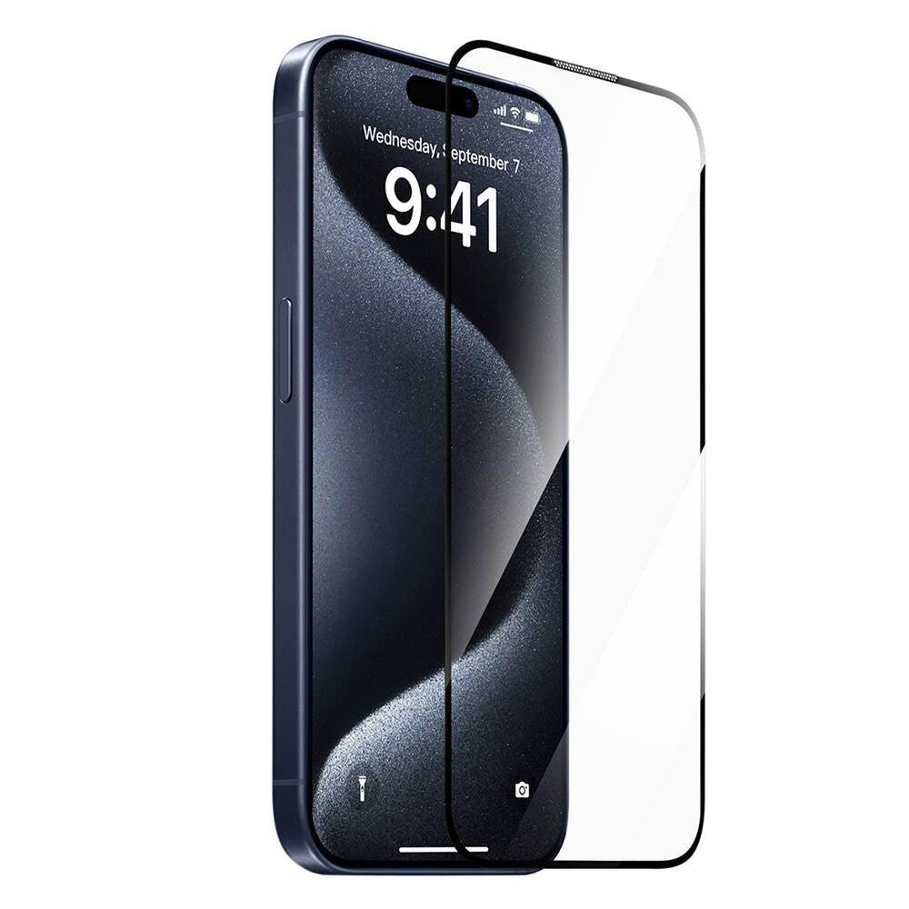 iPhone 15 Plus Wiwu SQ-008 Oleofobik Easy Install Darbeye Karşı Dayanıklı Temperli Cam Ekran Koruyucu + Kolay Uygulama Aparatlı