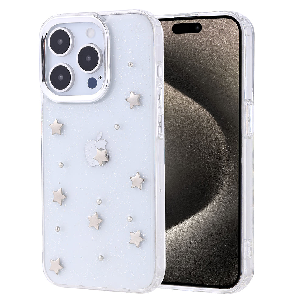 Apple iPhone 15 Pro Kılıf Airbag Tasarımlı Simli Şeffaf Zore Kutup Kapak