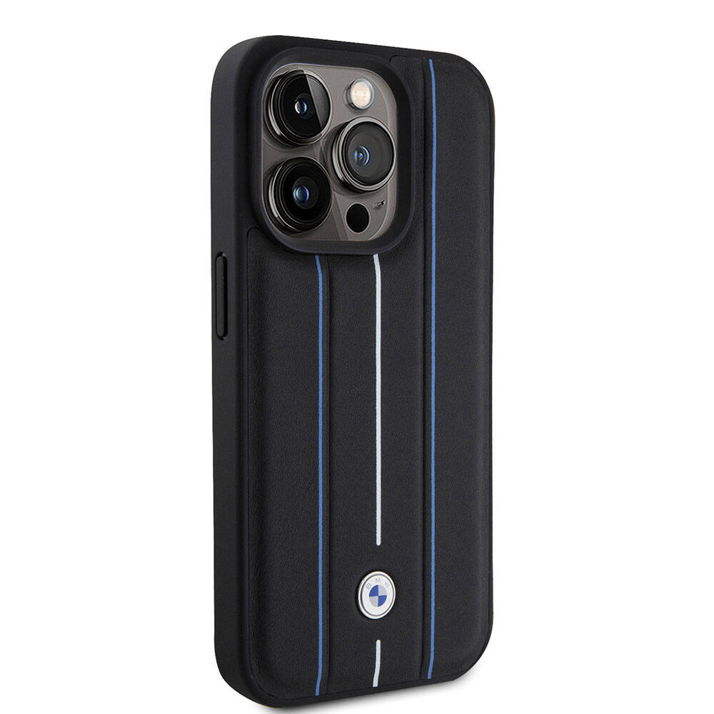 iPhone 15 Pro Kılıf BMW Deri Görünümlü Blue Lines Orjinal Lisanslı Kapak