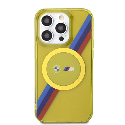 iPhone 15 Pro Kılıf BMW M-safe Şarj Özellikli Transparan Tricolor Stripes Orjinal Lisanslı Kapak
