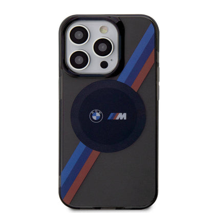 iPhone 15 Pro Kılıf BMW M-safe Şarj Özellikli Transparan Tricolor Stripes Orjinal Lisanslı Kapak