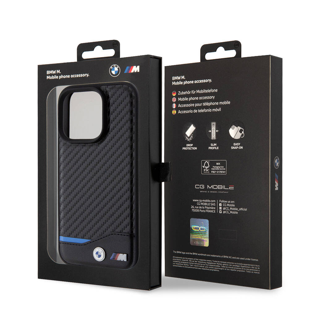 iPhone 15 Pro Kılıf BMW Orjinal Lisanslı M-safe Şarj Özellikli M Logolu PU Karbon Kapak