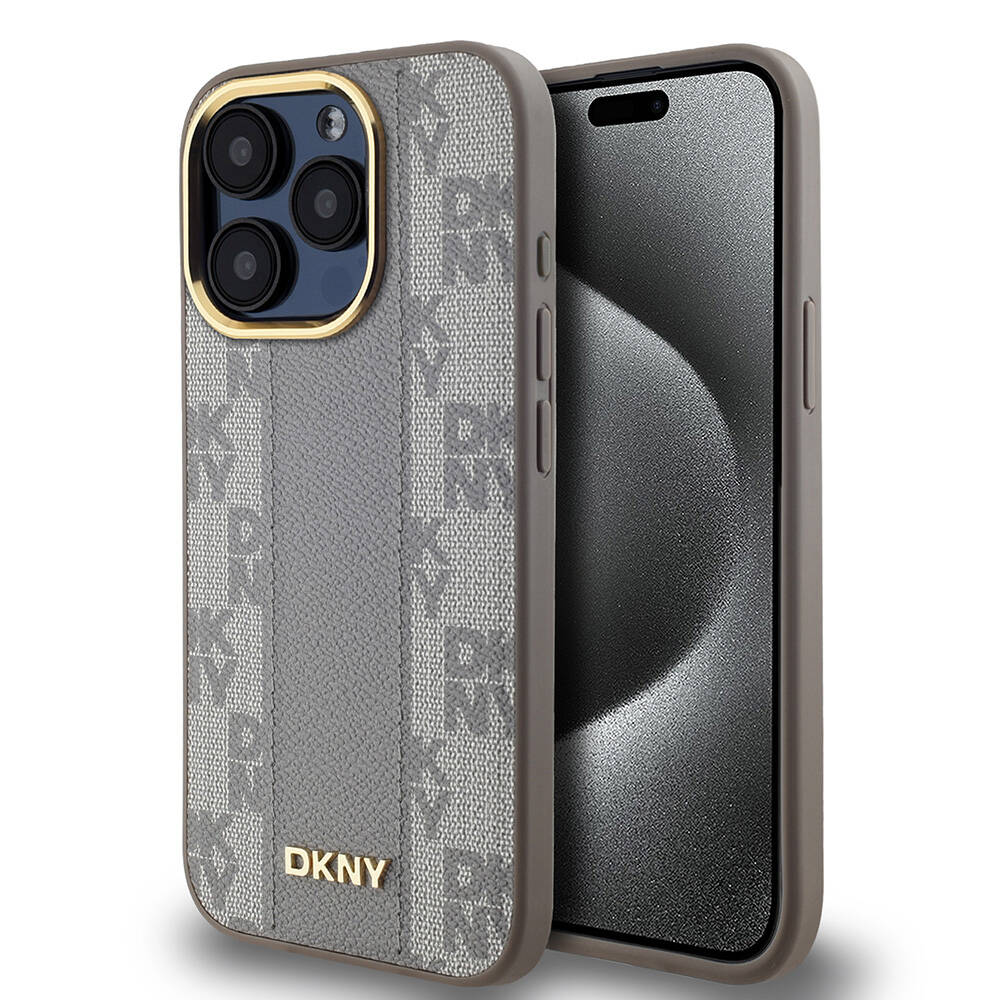 iPhone 15 Pro Kılıf DKNY Orjinal Lisanslı M-safe Şarj Özellikli 3D Yazılı Checkered Pattern Kapak