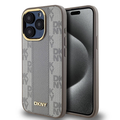 iPhone 15 Pro Kılıf DKNY Orjinal Lisanslı M-safe Şarj Özellikli 3D Yazılı Checkered Pattern Kapak