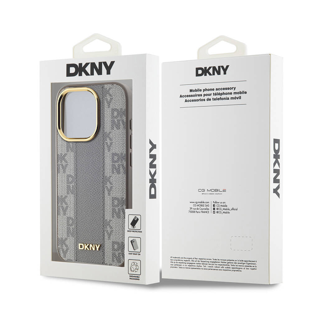 iPhone 15 Pro Kılıf DKNY Orjinal Lisanslı M-safe Şarj Özellikli 3D Yazılı Checkered Pattern Kapak