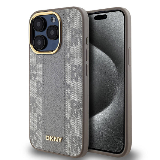 iPhone 15 Pro Kılıf DKNY Orjinal Lisanslı M-safe Şarj Özellikli 3D Yazılı Checkered Pattern Kapak