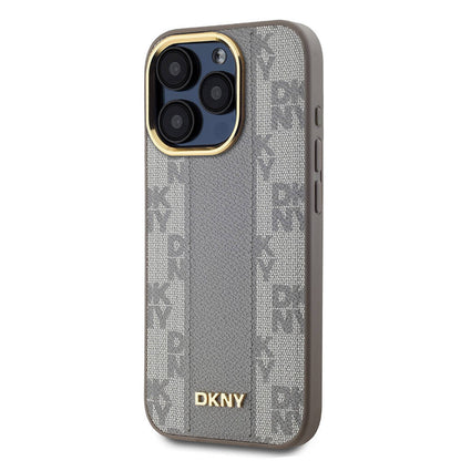 iPhone 15 Pro Kılıf DKNY Orjinal Lisanslı M-safe Şarj Özellikli 3D Yazılı Checkered Pattern Kapak