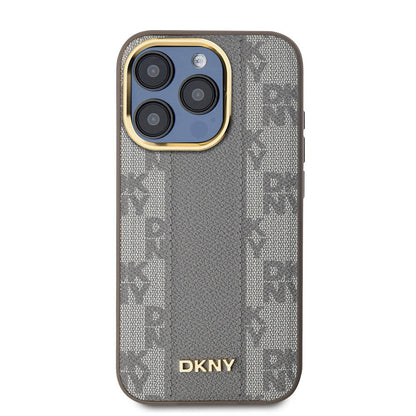 iPhone 15 Pro Kılıf DKNY Orjinal Lisanslı M-safe Şarj Özellikli 3D Yazılı Checkered Pattern Kapak