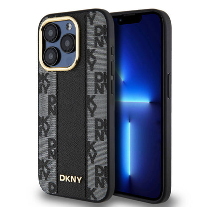iPhone 15 Pro Kılıf DKNY Orjinal Lisanslı M-safe Şarj Özellikli 3D Yazılı Checkered Pattern Kapak