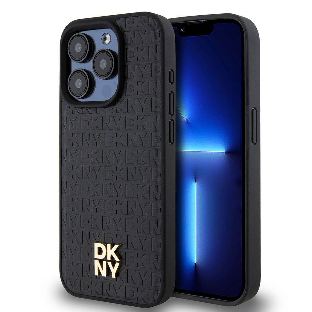 iPhone 15 Pro Kılıf DKNY Orjinal Lisanslı M-safe Şarj Özellikli 3D Yazılı Repeat Pattern Kapak