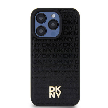 iPhone 15 Pro Kılıf DKNY Orjinal Lisanslı M-safe Şarj Özellikli 3D Yazılı Repeat Pattern Kapak