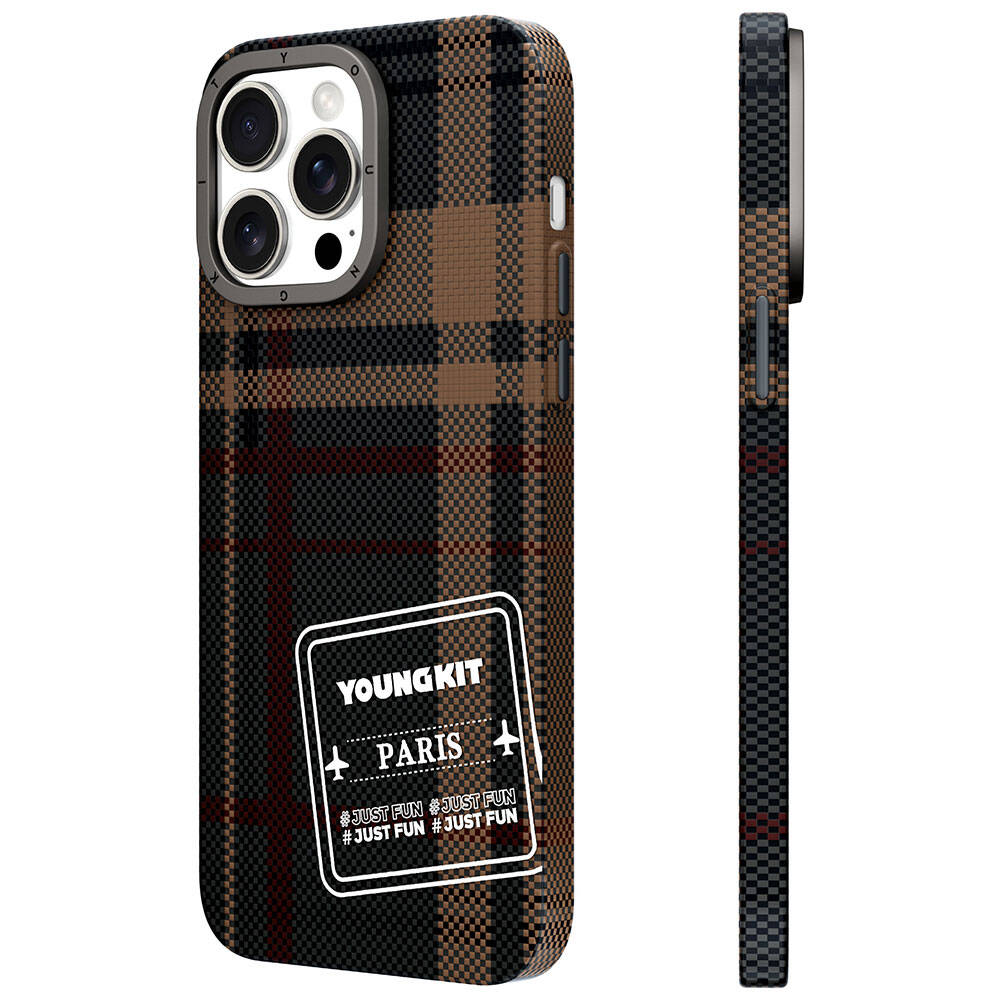 iPhone 15 Pro Kılıf Ekose Desenli Youngkit Gezhi Serisi Kapak