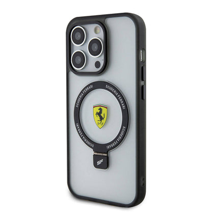 iPhone 15 Pro Kılıf Ferrari M-safe Şarj Özellikli Standlı Buzlu Yüzey Dizayn Kapak