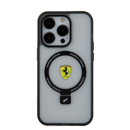 iPhone 15 Pro Kılıf Ferrari M-safe Şarj Özellikli Standlı Buzlu Yüzey Dizayn Kapak