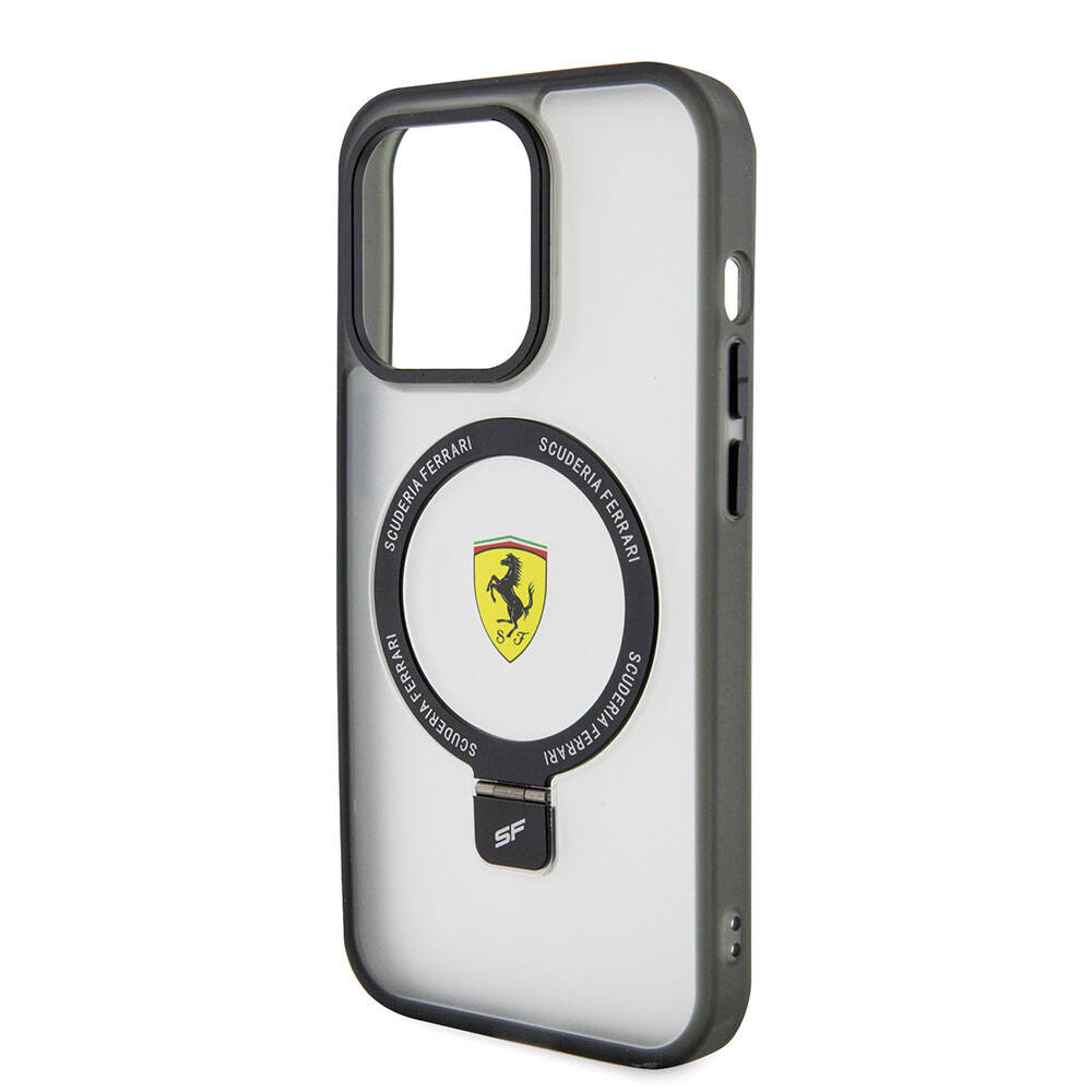 iPhone 15 Pro Kılıf Ferrari M-safe Şarj Özellikli Standlı Buzlu Yüzey Dizayn Kapak
