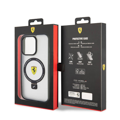 iPhone 15 Pro Kılıf Ferrari M-safe Şarj Özellikli Standlı Buzlu Yüzey Dizayn Kapak
