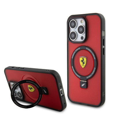 iPhone 15 Pro Kılıf Ferrari M-safe Şarj Özellikli Standlı Buzlu Yüzey Dizayn Kapak